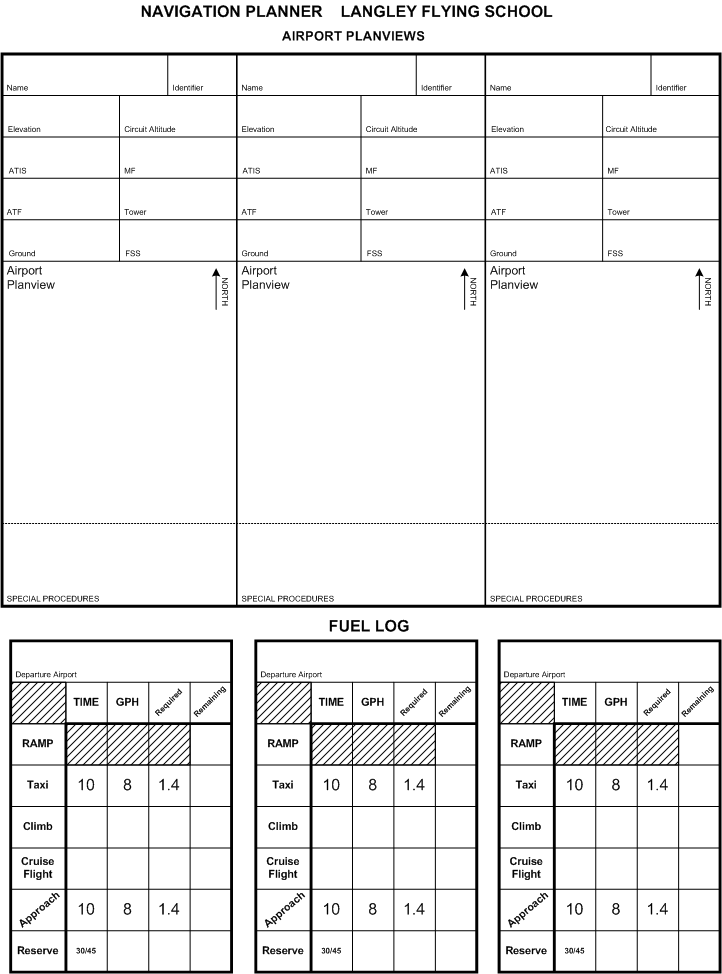 Airport Planner and Fuel Log, Langley Flying School.