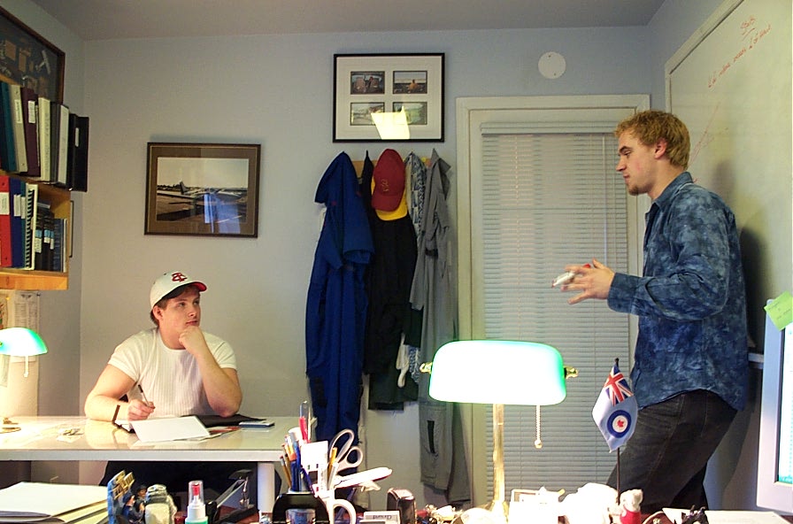Elbert Ryhorchuk receives Preparatory Ground Instruction from Ryan Gahan.  Both are now Airline Pilots.  Langley Flying School.